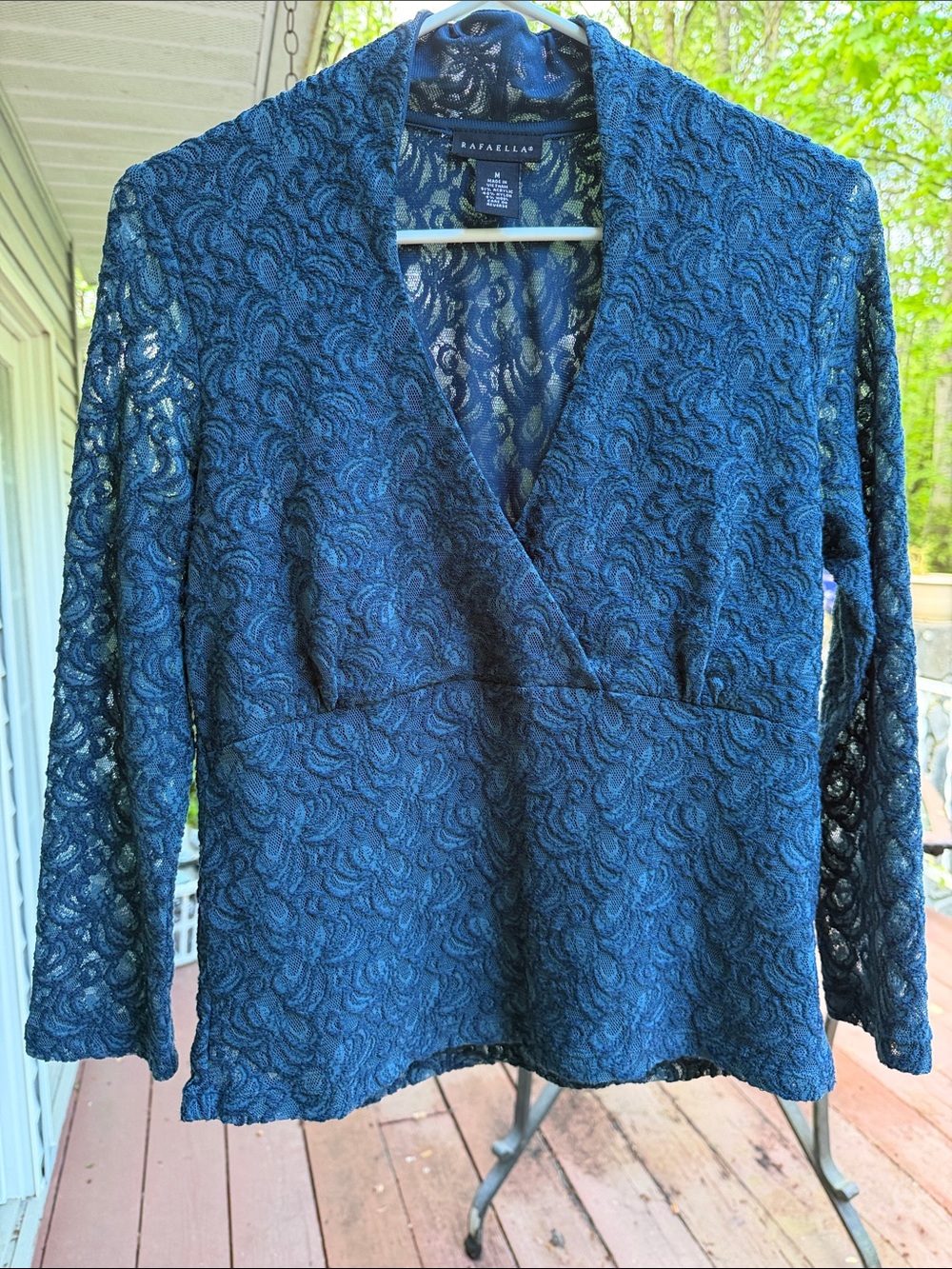 Rafaella Blue Lace Long-Sleeve Blouse